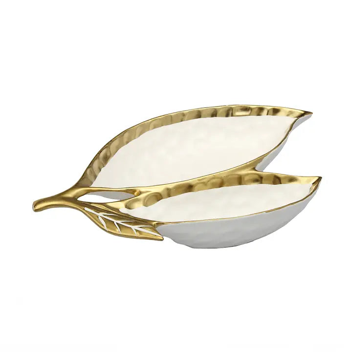 White Porcelain Double Leaf Relish Dish