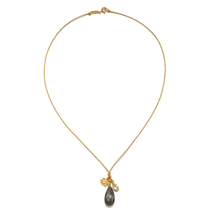 Awakened Intuition Labradorite Lotus Charm Cord Necklace