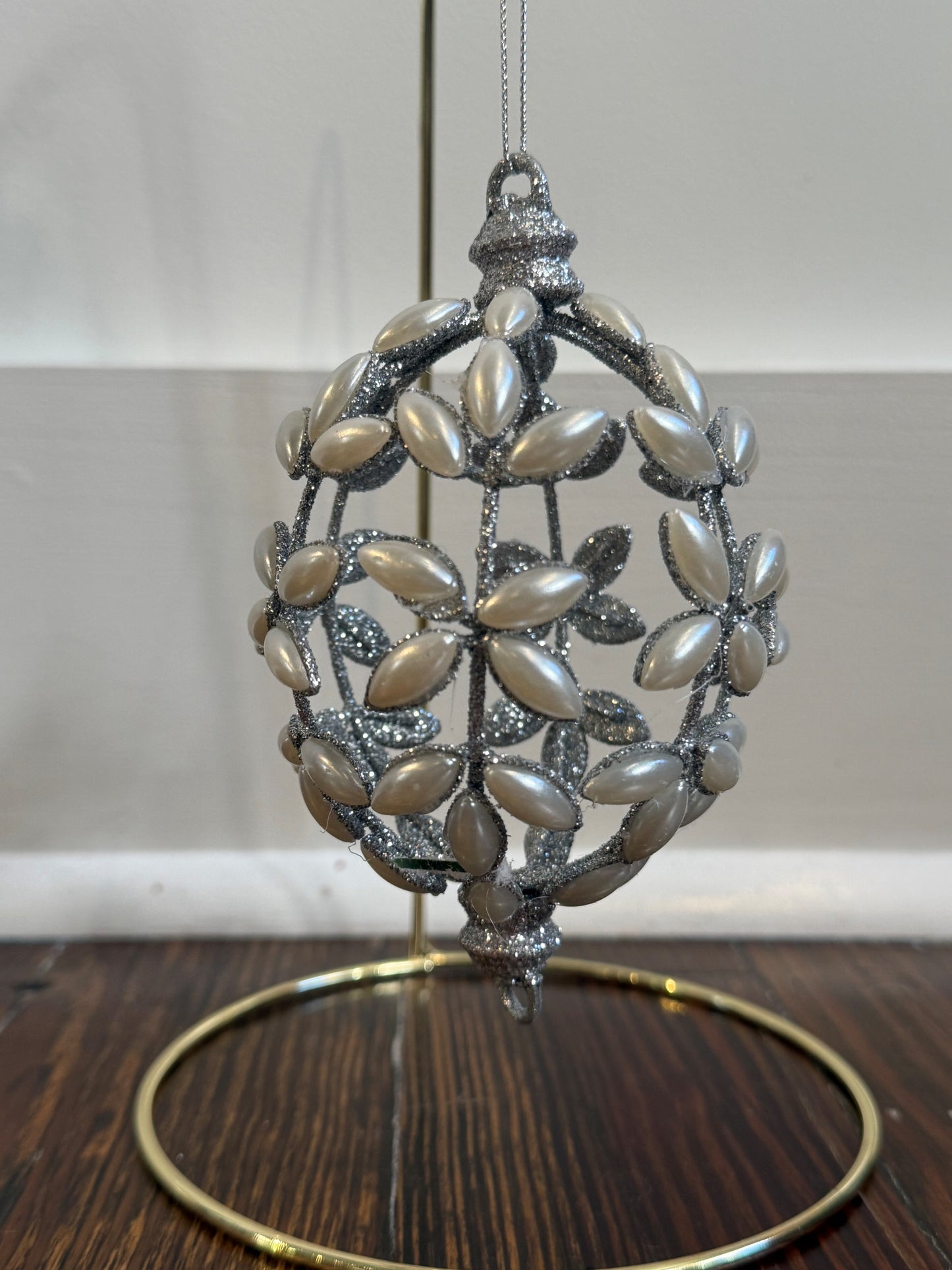 Pearl Beaded Silver Ornament