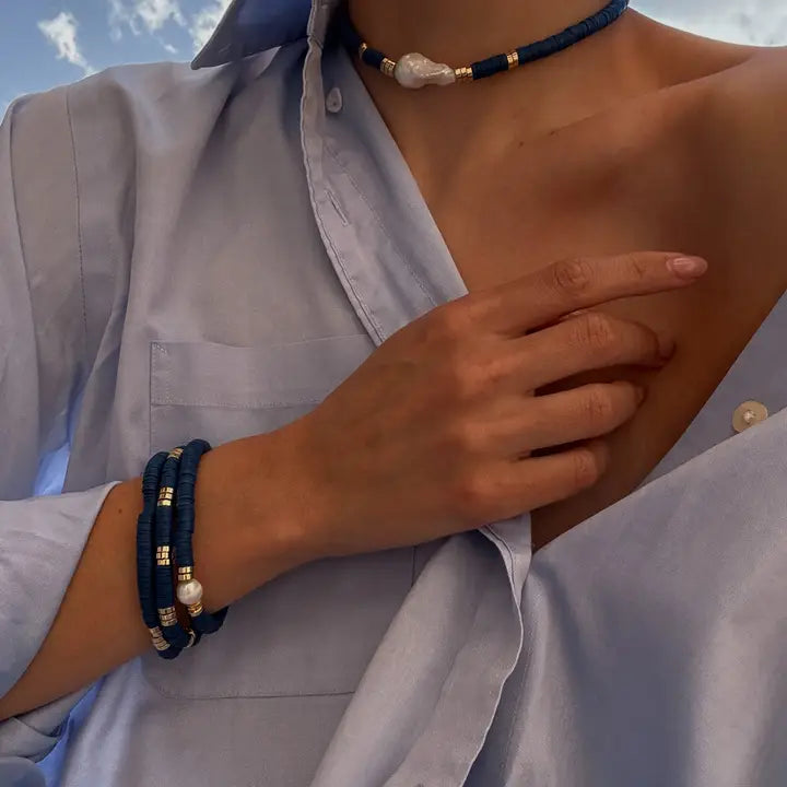 The Seville Pearl Bracelet Set- Navy