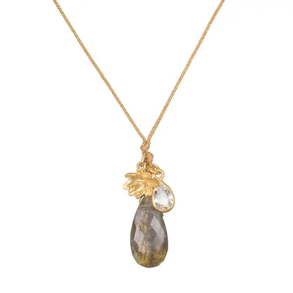 Awakened Intuition Labradorite Lotus Charm Cord Necklace