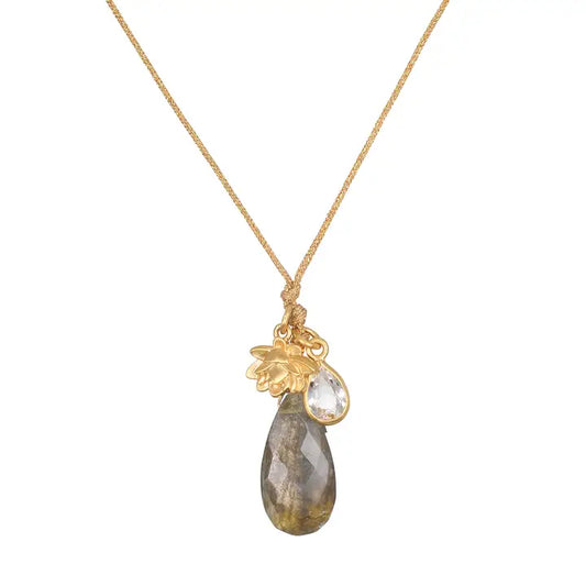 Awakened Intuition Labradorite Lotus Charm Cord Necklace