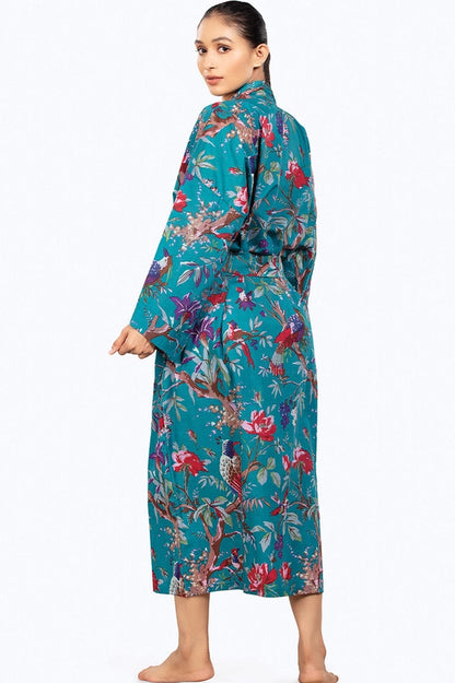 Rani Kimono Robe- Teal Floral