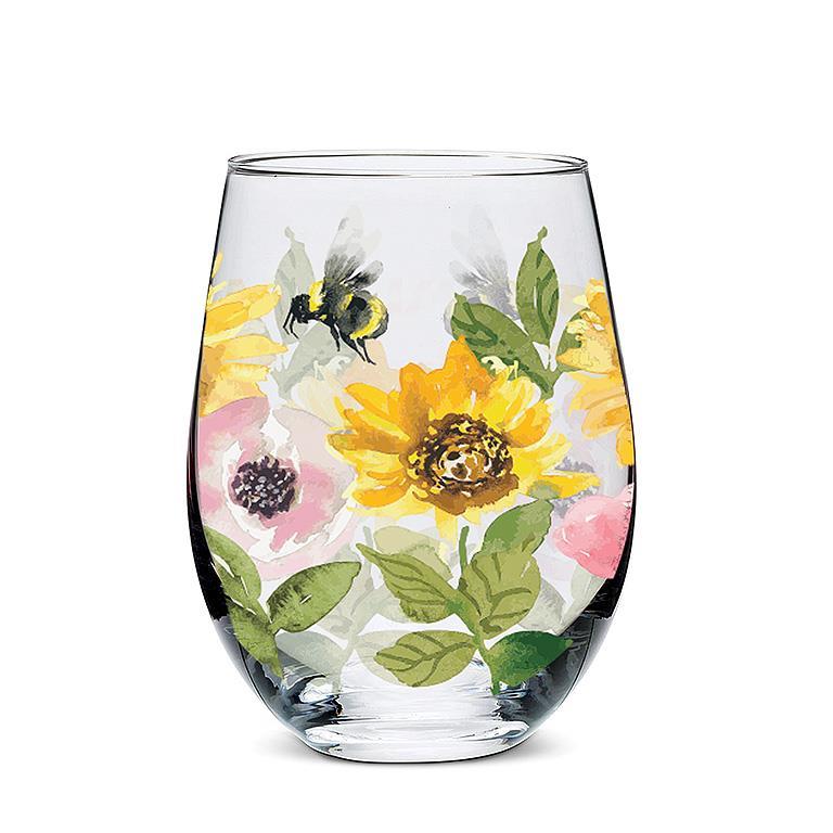 Sunflower & Bees Stemless Wine Glass