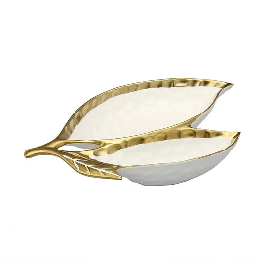 White Porcelain Double Leaf Relish Dish