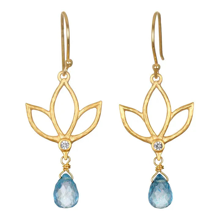 Ignite Renewal Blue Topaz Lotus Drop Earrings