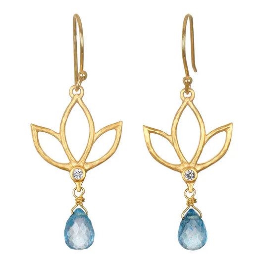 Ignite Renewal Blue Topaz Lotus Drop Earrings