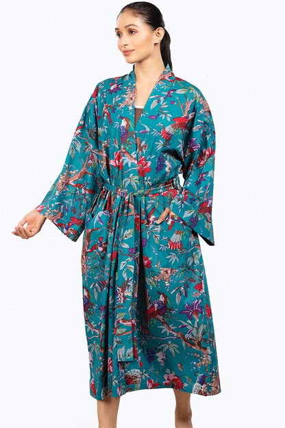Rani Kimono Robe- Teal Floral