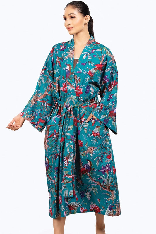 Rani Kimono Robe- Teal Floral