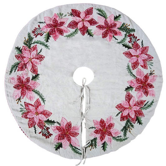 Embroidered/Beaded Poinsettia Tree Skirt