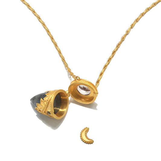 Guiding Spirit Labradorite and White Topaz Lotus Locket Necklace