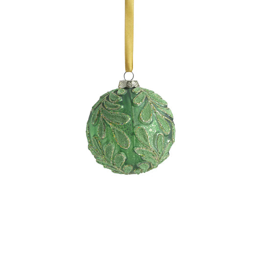 Beaded Leaf Pattern Glass Ornament