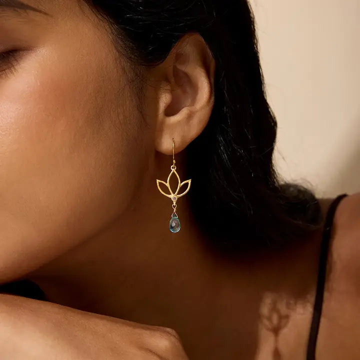 Ignite Renewal Blue Topaz Lotus Drop Earrings