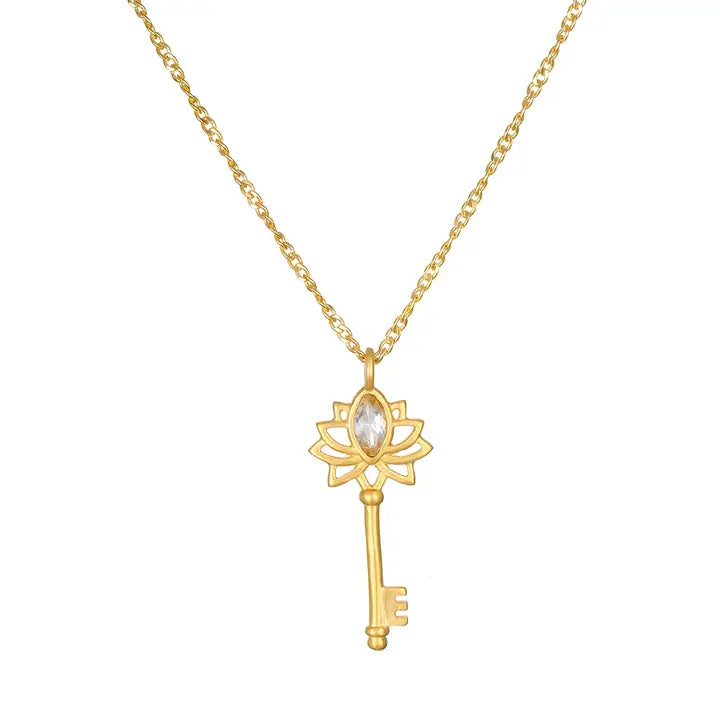 Key to My Heart White Topaz Key Necklace