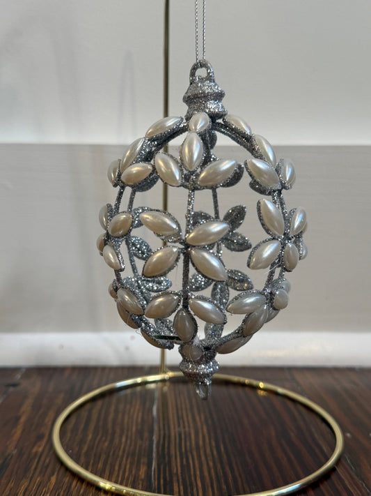 Pearl Beaded Silver Ornament