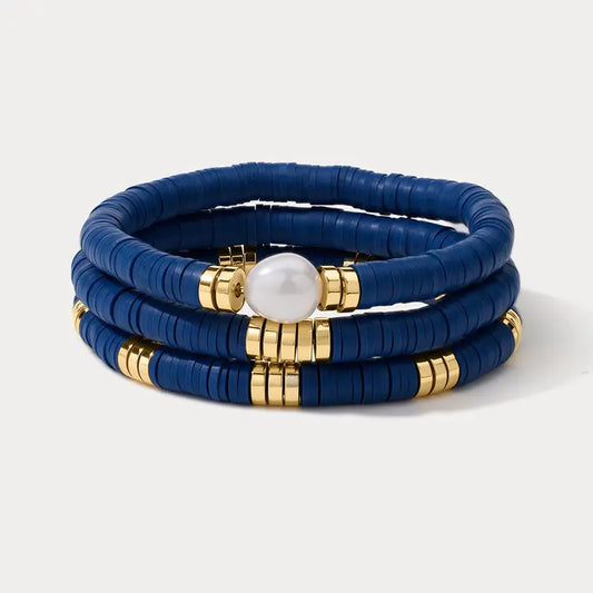 The Seville Pearl Bracelet Set- Navy